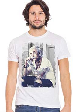 street style Genius Einstein Tätowiert Color & Grey 18-84 T-Shirt Urban Men Herren 100% Baumwolle geflammt, Weiß / Farbe, Large von street style