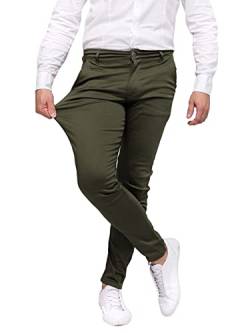 Chino Hose Herren Slim Fit Ultra Stretch. Business Herrenhose Classic Style. Anzughose Stretch - Olive-Khaki. Größe: 32W/32L von strongAnt