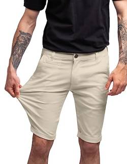 strongAnt Chino Shorts Herren Power Stretch Slim Fit. Bermuda Kurze Hose Sommer Baumwolle. Сhinoshorts - Creme Weiß. Größe: 44 von strongAnt