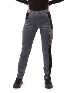 strongAnt Damen Arbeitshose Powerstretch für Frauen Bundhose mit Kniepolstertaschen - Grau-Schwarz Gr. 36 von strongAnt