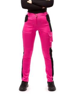 strongAnt Damen Arbeitshose Powerstretch für Frauen Bundhose mit Kniepolstertaschen - Pink-Schwarz Gr. 34 von strongAnt