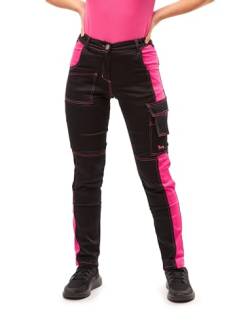 strongAnt Damen Arbeitshose Powerstretch für Frauen Bundhose mit Kniepolstertaschen - Schwarz-Pink Gr. 38 von strongAnt