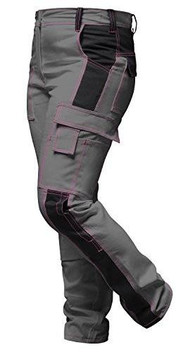 strongAnt Damen Arbeitshose komplett Stretch Schwarz Grau Pink für Frauen Bundhose mit Kniepolstertaschen - Grau-Schwarz. Größe: 32 von strongAnt