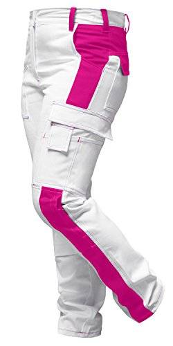 strongAnt Damen Arbeitshose komplett Stretch Weiß Pink für Frauen Malerhose mit Kniepolstertaschen - Weiß-Pink. Größe: 80 von strongAnt