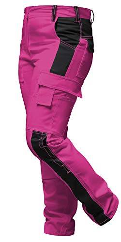 strongAnt Damen Arbeitshose komplett Stretch für Frauen Bundhose mit Kniepolstertaschen - Pink-Schwarz. Größe: 52 von strongAnt
