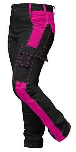 strongAnt Damen Arbeitshose komplett Stretch für Frauen Bundhose mit Kniepolstertaschen - Schwarz-Pink. Größe: 32 von strongAnt