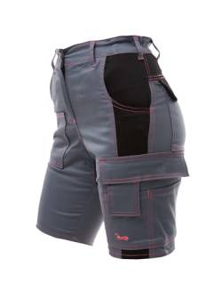 strongAnt Damen Arbeitsshorts Stretch Kurze Arbeitshose mit Cargo Taschen für Frauen Outdoor - Farbe: Grau-Schwarz, Pinke Naht. Größe: 46 von strongAnt