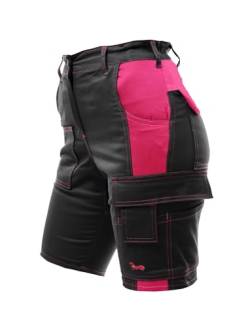 strongAnt Damen Cargo Shorts Stretch Kurze Arbeitshose für Frauen Outdoor Funktionelle Wandernshorts für Wandern, Radfahren, Campen - Farbe: Schwarz-Pink, Pinke Naht. Größe: 32 von strongAnt