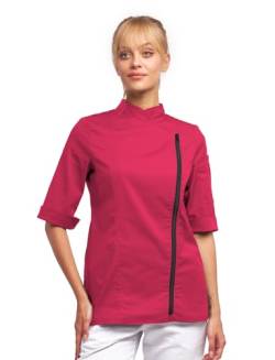 strongAnt Damen Kochjacke 3/4 Kurzarm mit Reißverschluss Stretch Professionelle Kochuniform - Pink, Größe: 2XL von strongAnt