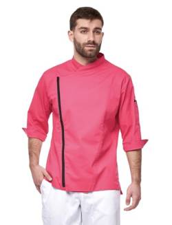 strongAnt Herren Kochjacke 3/4 Kurzarm mit Reißverschluss Stretch Professionelle Kochuniform - Pink, Größe: L von strongAnt