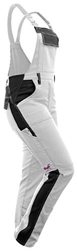 strongAnt Latzhose Damen Powerstretch Arbeitshose für Frauen Malerhose mit Kniepolstertaschen - Weiß-Schwarz/weiße Naht 46 von strongAnt