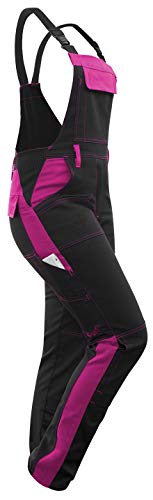 strongAnt Latzhose Damen Powerstretch Arbeitshose für Frauen mit Kniepolstertaschen - Schwarz-Pink, Größe 34 von strongAnt