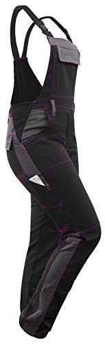 strongAnt Latzhose Damen Stretch Arbeitshose für Frauen mit Kniepolstertaschen Baumwolle Cargo Hose - Schwarz-Grau Pink, Größe 32 von strongAnt