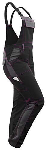 strongAnt Latzhose Damen powerStretch Arbeitshose für Frauen mit Kniepolstertaschen - Schwarz-Grau Pink, Größe 42 von strongAnt