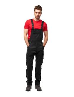 strongAnt Latzhose Herren Stretch Arbeitshose Arbeitslatzhose mit Kniepolstertaschen - Größe: 110, Farbe: Schwarz von strongAnt