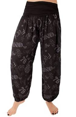 stylx Damen Sommerhose Pumphose Haremshose Größe 36/38 bis Größe 48/50 verfügbar mit Blumenmuster Skull Totenkopf Flower Leichte Haremshose (36-38, Graffiti schwarz) von styl