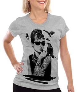 style3 Audrey Tattoo Damen T-Shirt Hollywood Film Hepburn Star, Farbe:Grau meliert, Größe:L von style3