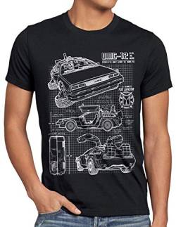 style3 DMC-12 Blaupause T-Shirt Herren Zeitreise 80er McFly Blueprint Auto Car, Größe:3XL, Farbe:Schwarz von style3
