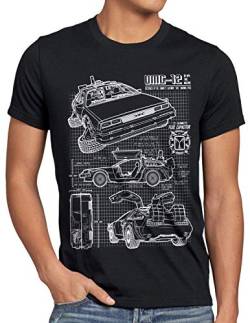 style3 DMC-12 Blaupause T-Shirt Herren Zeitreise 80er McFly Blueprint Auto Car, Größe:5XL, Farbe:Schwarz von style3