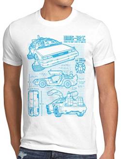 style3 DMC-12 Blaupause T-Shirt Herren Zeitreise 80er McFly Blueprint Auto Car, Größe:L, Farbe:Weiß von style3