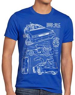 style3 DMC-12 Blaupause T-Shirt Herren Zeitreise 80er McFly Blueprint Auto Car, Größe:M, Farbe:Blau von style3