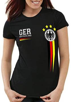 style3 Deutschland EM 2024 Damen T-Shirt Germany Fußball Europameisterschaft Fan Europa Trikot, Farbe:Schwarz, Größe:XL von style3