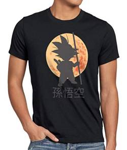 style3 Goku Dragon Moonlight Herren Anime T-Shirt Ball Mond Gohan Jung Dojo Son Drache Young, Größe:5XL, Farbe:Schwarz von style3