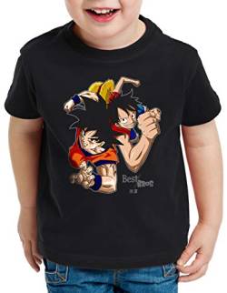 style3 Goku Ruffy - Best Bro's T-Shirt für Kinder Strohhut z Saiyan, Farbe:Schwarz, Größe:104 von style3