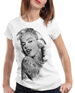 style3 Marilyn Tattoo T-Shirt Damen Hollywood Star Monroe, Farbe:Weiß, Größe:L von style3