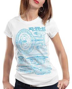 style3 NCC-1701-D Blaupause T-Shirt Damen Trek Trekkie Star, Farbe:Weiß, Größe:S von style3