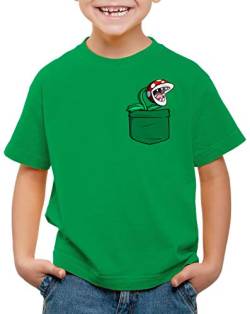 style3 Piranha Pflanze Brusttasche T-Shirt für Kinder Mario Switch SNES, Farbe:Grün, Größe:116 von style3