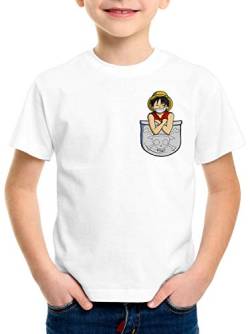 style3 Ruffy Brusttasche T-Shirt für Kinder Piece Anime Japan one Pirat, Farbe:Weiß, Größe:152 von style3