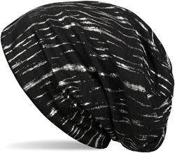 styleBREAKER Beanie Mütze mit Metallic Streifen, Slouch Longbeanie, Unisex 04024120, Farbe:Schwarz von styleBREAKER