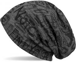 styleBREAKER Beanie Mütze mit Schrift Muster im Destroyed Vintage Design, Slouch Longbeanie, Unisex 04024074, Farbe:Dunkelgrau von styleBREAKER