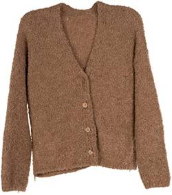 styleBREAKER Damen Boucle Strick Cardigan mit Knopfleiste, Strickjacke einfarbig, Bouclé Strickweste, OneSize 08010081, Farbe:Braun von styleBREAKER