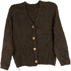 styleBREAKER Damen Boucle Strick Cardigan mit Knopfleiste, Strickjacke einfarbig, Bouclé Strickweste, OneSize 08010081, Farbe:Oliv von styleBREAKER