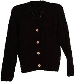 styleBREAKER Damen Boucle Strick Cardigan mit Knopfleiste, Strickjacke einfarbig, Bouclé Strickweste, OneSize 08010081, Farbe:Schwarz von styleBREAKER