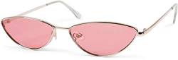 styleBREAKER Damen Cateye Sonnenbrille mit schmalem Metallrahmen, Polycarbonat Flachgläser, Retro Look, Katzenaugen Stil 09020097, Farbe:Gestell Gold/Glas Pink getönt von styleBREAKER