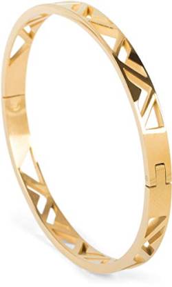 styleBREAKER Damen Edelstahl Armreif mit dreieckigen Cutouts im Azteken Style, Clipverschluss Armband, Schmuck, 05040168, Farbe:Gold von styleBREAKER