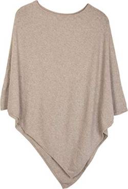 styleBREAKER Damen Feinstrick Poncho in Unifarben, leicht asymmetrischer Schnitt, Ärmellos, Rundhals 08010042, Farbe:Hellbeige von styleBREAKER