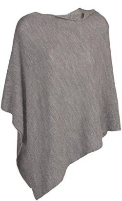 styleBREAKER Damen Feinstrick Poncho in Unifarben mit Glitzerfäden, asymmetrischer Schnitt, Ärmellos, Rundhals 08010075, Farbe:Hellgrau von styleBREAKER