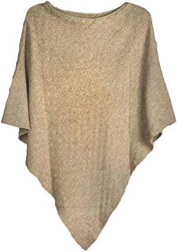 styleBREAKER Damen Feinstrick Poncho mit Karo Schachbrett Struktur, Rundhals 08010053, Farbe:Hellbraun von styleBREAKER