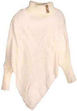 styleBREAKER Damen Feinstrick Poncho mit Zopfmuster und Ärmeln, Schalkragen 08010055, Farbe:Creme-Weiß von styleBREAKER