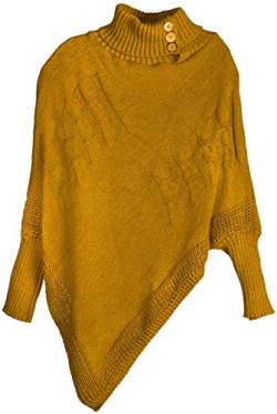 styleBREAKER Damen Feinstrick Poncho mit Zopfmuster und Ärmeln, Schalkragen 08010055, Farbe:Curry von styleBREAKER