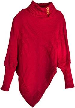 styleBREAKER Damen Feinstrick Poncho mit Zopfmuster und Ärmeln, Schalkragen 08010055, Farbe:Rot von styleBREAKER