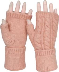 styleBREAKER Damen Fingerlose Handschuhe mit Zopfmuster und dezentem Metallic-Faden, Winter Strickhandschuhe 09010042, Farbe:Altrose von styleBREAKER