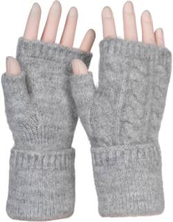 styleBREAKER Damen Fingerlose Handschuhe mit Zopfmuster und dezentem Metallic-Faden, Winter Strickhandschuhe 09010042, Farbe:Grau von styleBREAKER