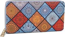 styleBREAKER Damen Geldbörse mit Indian Summer Ornament Muster, Mandala Stil, Reißverschluss, Portemonnaie 02040144, Farbe:Blau-Orange-Weiß von styleBREAKER