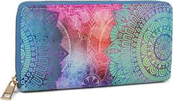 styleBREAKER Damen Geldbörse mit Paisley Ornament Muster, Mandala Stil, Reißverschluss, Portemonnaie 02040145, Farbe:Aquagrün-Violett-Pink von styleBREAKER