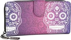 styleBREAKER Damen Geldbörse mit Sugar Skull Totenkopf Print, Reißverschluss und Druckknopf, Portemonnaie 02040150, Farbe:Violett-Weiß von styleBREAKER